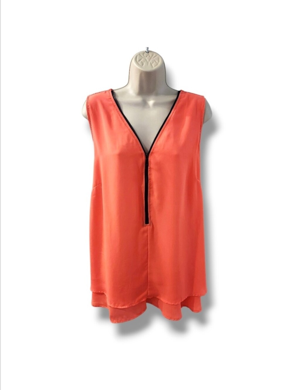 Rue + Vibrant Orange Tiered Sleeveless Blouse With Dramatic Zip | 2X